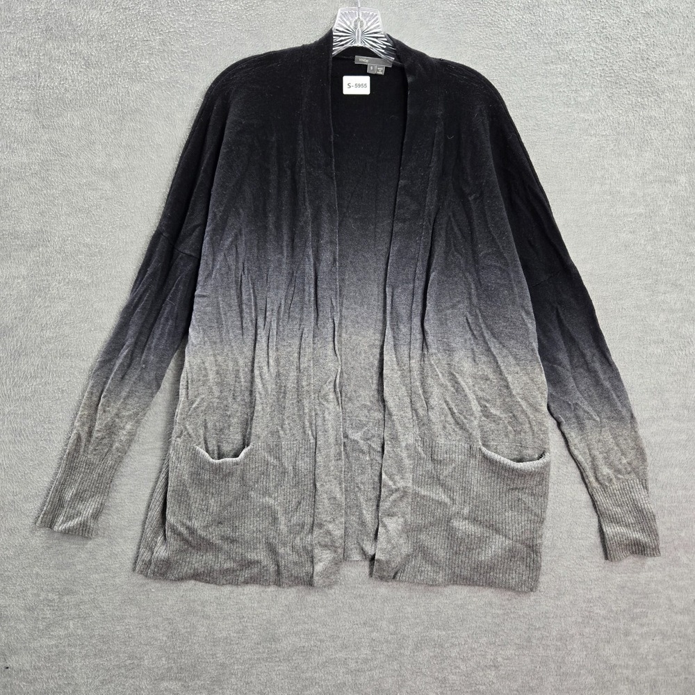 VINCE Women Sweater Small Black Gray Ombre Cardigan‎ Wool Cashmere Open Front